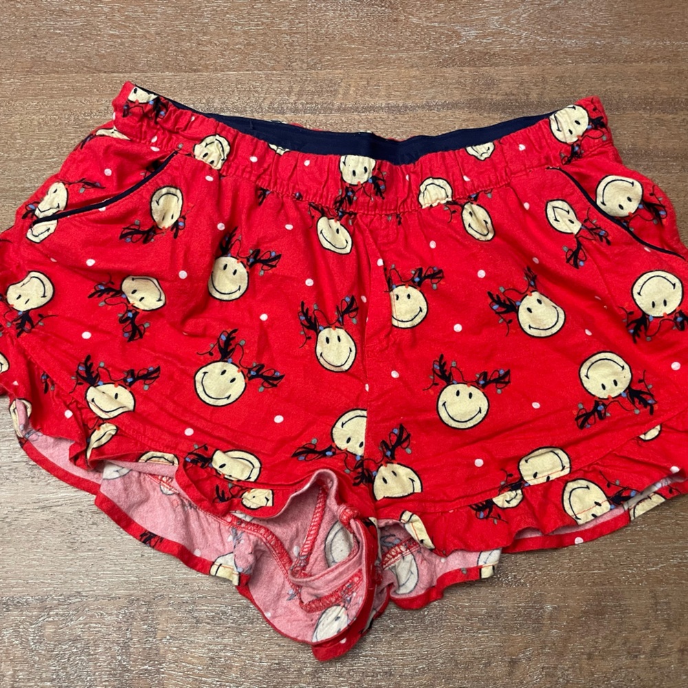Aerie Smiley face Red Reindeer Print Shorts